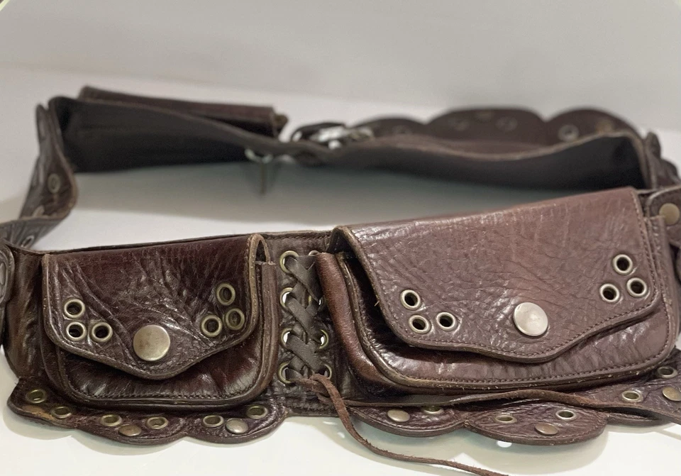 Cinturón utilitario de cuero marrón vintage bolso de cadera festival steampunk bolsa de cintura boho Foto 2 de 4
