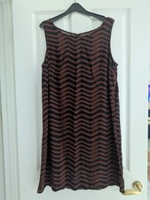 Marks & Spencer Linen Rich Sleeveless Shift Dress Size 12 Brown Black stripe