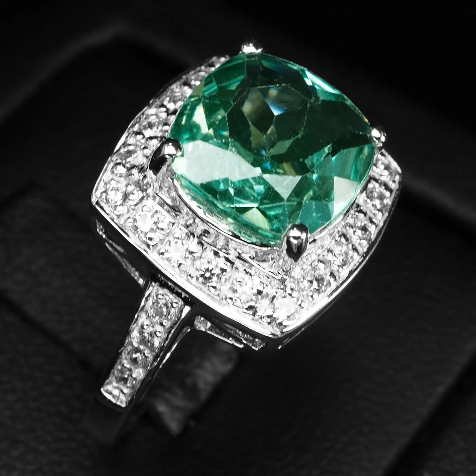 Anillo hecho a mano de plata de ley 925 de 3,14 quilates de turmalina Paraiba verde neón talla 6,25 Foto 3 de 4