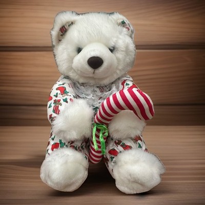 Vtg 10  KellyToy Christmas Teddy Bear Plush Holding A Candy Cane Stuffed Animal