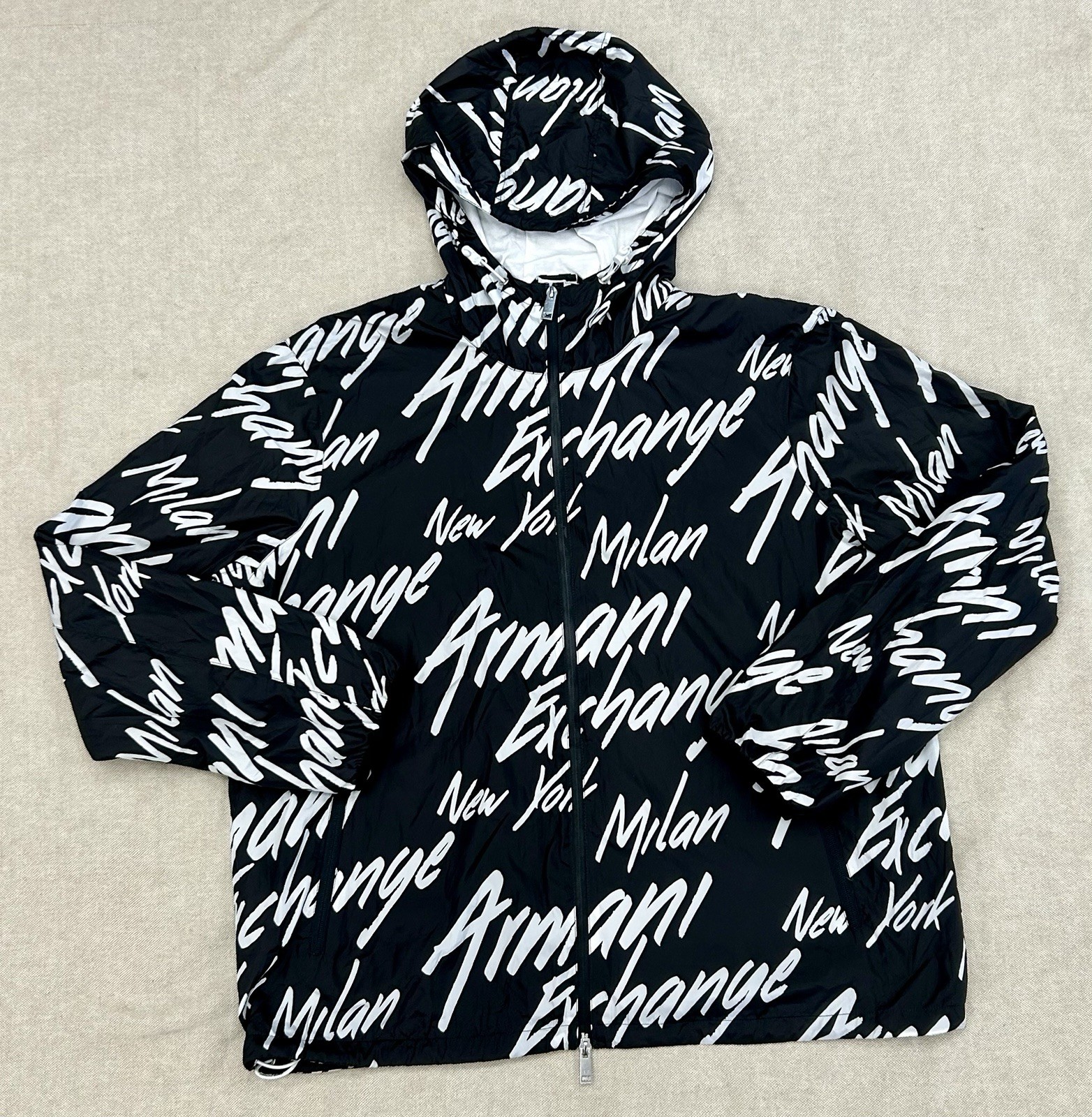 Armani Exchange A|X Mens Sz XXL All Over Logo-Print Hooded Full Zip Jacket