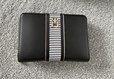 Image of New Tommy Hilfiger Women's Wallet Purse Black/Gold Leather Zip Around Coin Cards