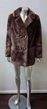 60S VTG TEDDY BEAR FAUX FUR LINED PEA COAT MOD BELT GRUNGE DOUBLE BREASTED sz M