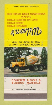 Matchbook Cover Wilson's Ready Mix Concrete Washington Court House OH 30 Strike