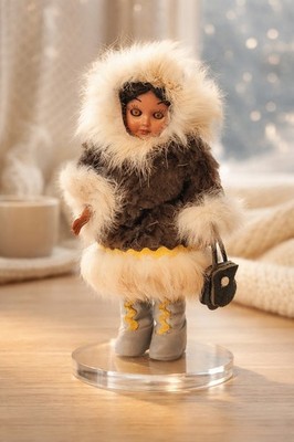 Vintage Carlson Indianer Alaska Puppe-echtes Kaninchenfell 8 Zoll