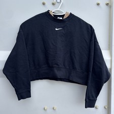 NIKE Womens Crop Oversized Sweatshirt Jumper Small Black Cotton BE03