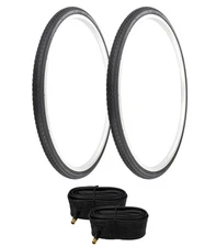 PAIR OF BLACK BICYCLE GENUINE PRO+ TIRES W/TUBES IN 26 X 1 3/8 CROSSRANGER TREAD