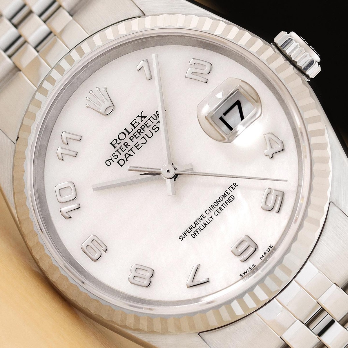 ROLEX MENS DATEJUST 16234 MOTHER OF PEARL ARABIC 18K WHITE GOLD