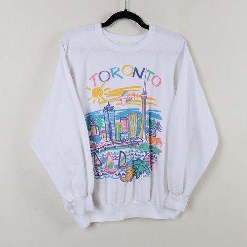 Vintage 80sToronto Canada CGW 1987 Beach Buildings Cars Crew Neck Sweatshirt XL