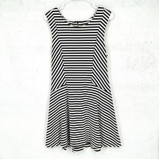Free People Striped Fit Flare Dress Womens Size L Black White Mini Knit Zip Back