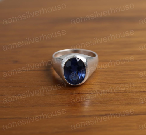 925 Sterling Silver Oval Cut Blue Sapphire Men's Ring-September Birthstone Ring