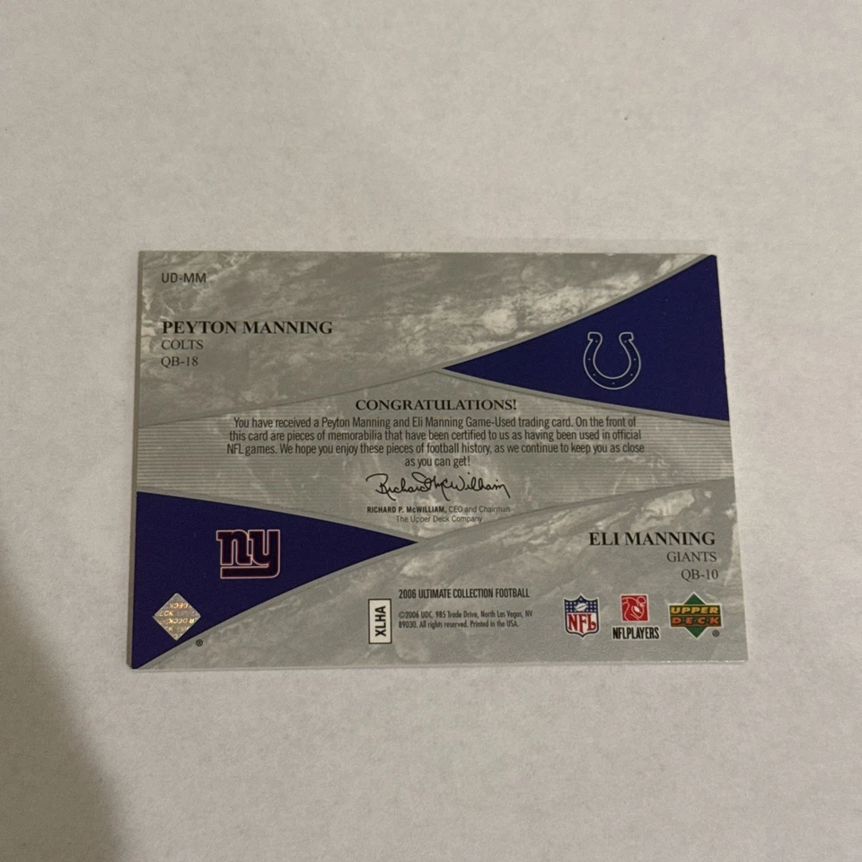 Parche doble Ultimate Collection Football Peyton Manning/Eli 2006/50 **Raro** Foto 2 de 2