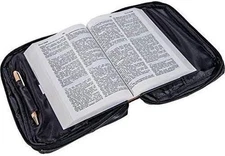 Large Cross Bible Book Cover Genuine Leather with Handle (Cross Black)