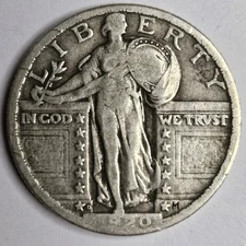 1920 D Standing Liberty Quarter Fine F Or Very Fine VF Key Date Weak