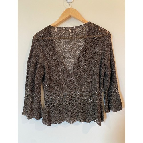 Carmen Marc Valvo offener Strick-Cardigan und Tanktop mit gewelltem Saum und Perlen braun - Bild 3 von 18