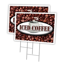 ICED Coffee 2-Pack 12"x16" Yard Signs with Stakes – Business Ads, Made in USA