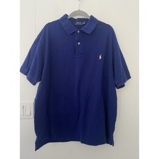 Polo Ralph Lauren Men's 2XB Big  Tall Mesh Polo Shirt Royal Blue/Yellow Pony