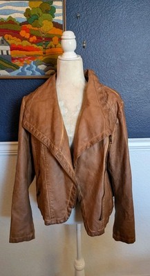 Bagatelle Brown Camel Faux Leather Moto Collared Jacket Sz XL Extra Large