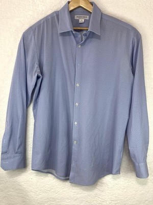 Mizzen Main Shirt Mens Medium Blue Polka Dots Performance Button Up Classic Fit