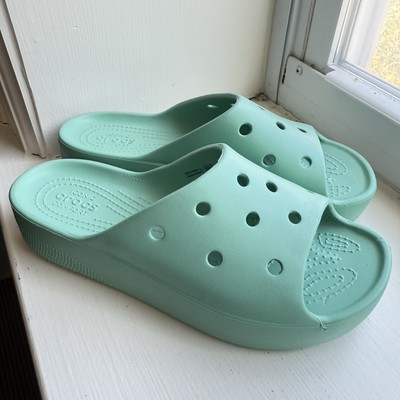Crocs Classic Womens Platform Slide Seafoam Green Iconic Croc Comfort W 7 NEW