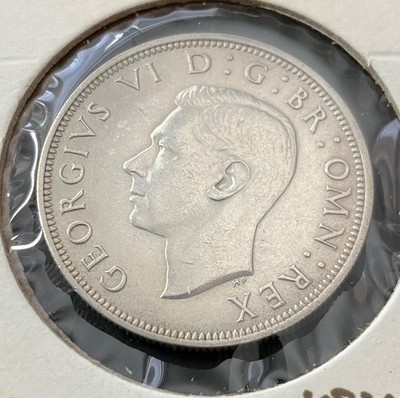 1944 BRITISH HALF CROWN, WHITE WITH A LIGHT GOLD HUE, WELL STRUCK, SATINY LUSTER