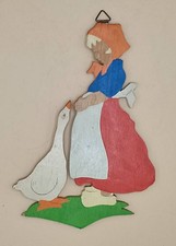 Wunderschönes altes Märchen Holz-Bild Gänseliesel Handbemalt - 1940er Jahre