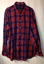 Bugatchi Uomo Size Large Button-Down Dress Shirt Plaid Multicolor E392
