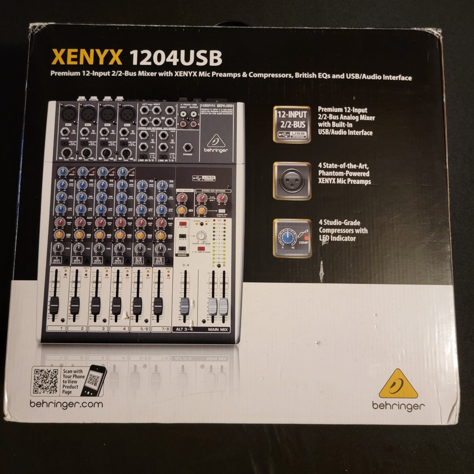 BEHRINGER XENYX 1204USB 12-INPUT AUDIO MIXER USB INTERFACE EXCELLENT W/ BOX