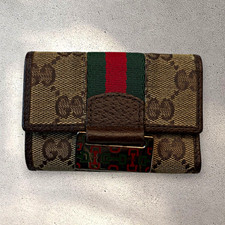 Gucci Gg Canvas Web Stripe 6 Key Holder Enamel Horsebit Plate Brown Italy