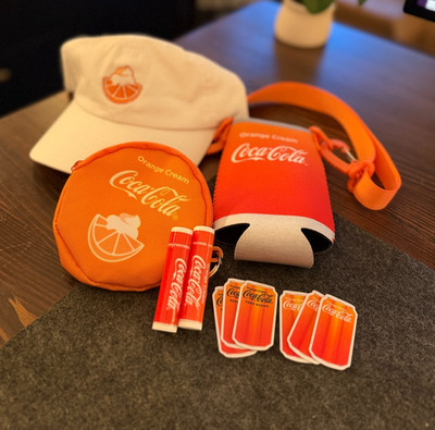 Coke / Coca Cola Orange Cream Collectibles! Hat, stickers, koozie, pouch!