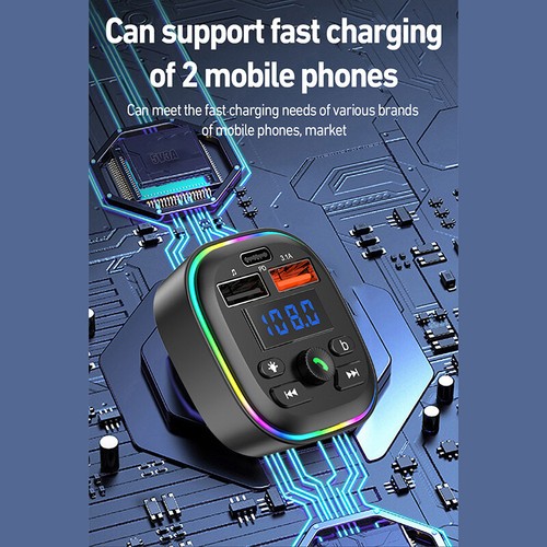 USB Type-C Car Phone Charger With RGB Light FM Transmitter Handsfree AUX Radio - 第 12/12 張圖片