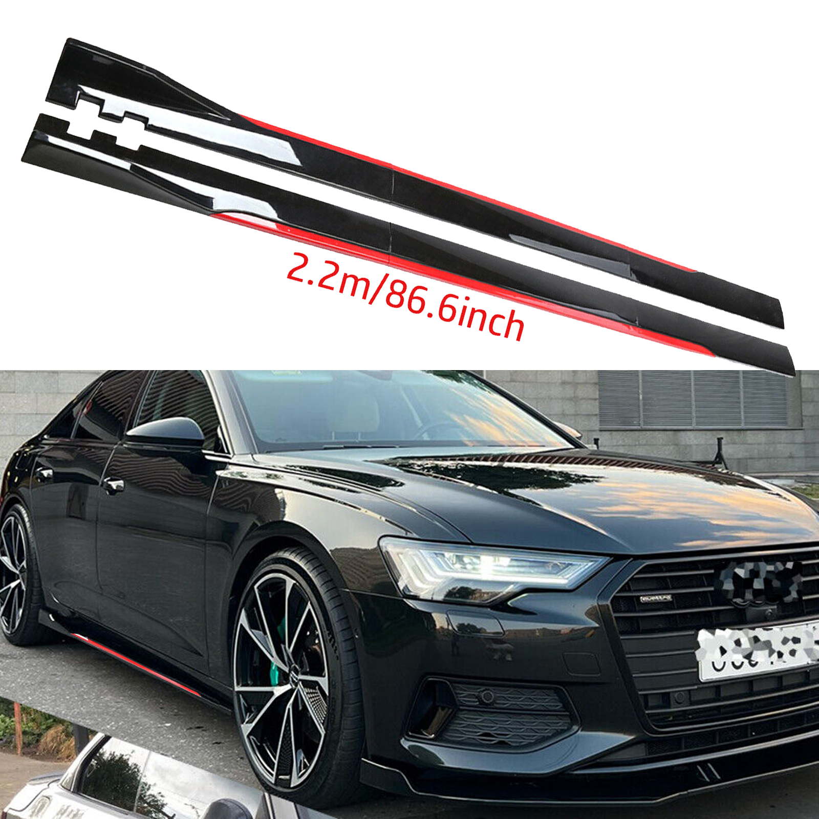 For Audi A4 Side Skirt Extension Body Kit Splitter Spoiler Glossy Black & Red
