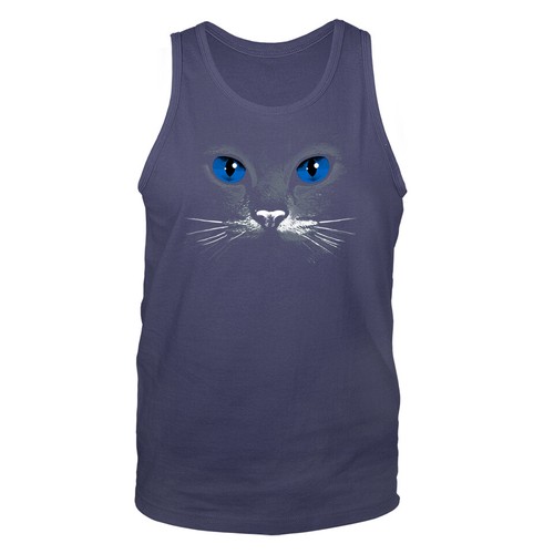 Ojos azules gato negro animales mascotas motociclistas motocicleta broma divertida humor camiseta sin mangas - Imagen 4 de 4