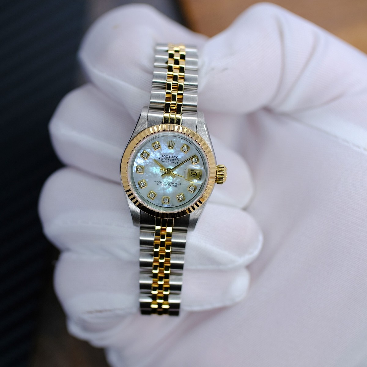 Rolex Datejust 69173 Ladies Two-Tone White Mop Diamond Dial