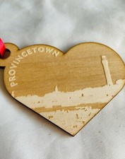 Provincetown Heart Ornament with Pilgrim Monument and Cape Cod Bay Shoreline