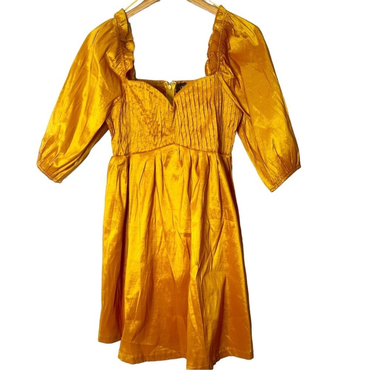 vici gold dress Golden Gatherings Pleated Satin Maxi Dress – VICI main image 1