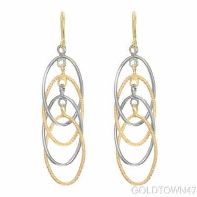 14kt Gelb+Weißgold glänzend Diamantschliff 4 Tropfen offen oval zweifarbig Ohrhänger