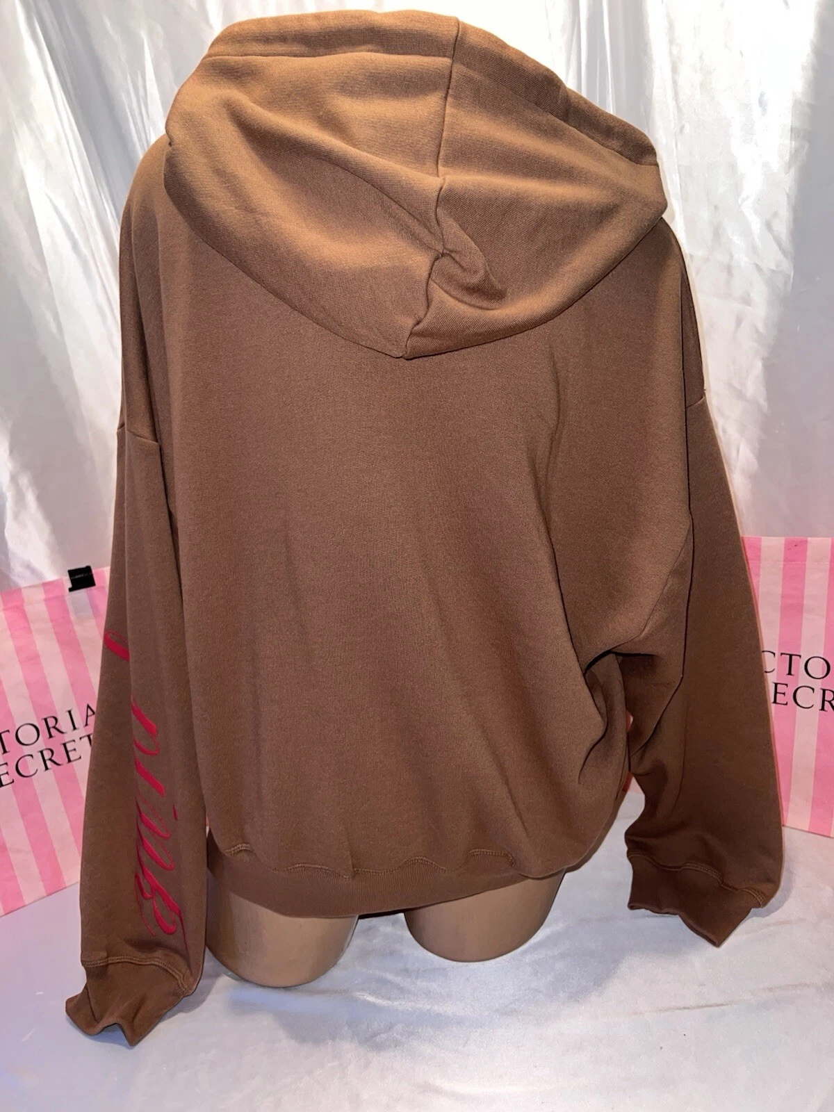 UNDERCOVER Victoria Secret ROSA Felpa con Cappuccio Full Zip Logo XXL Rosso Scritta Rosso Logo
