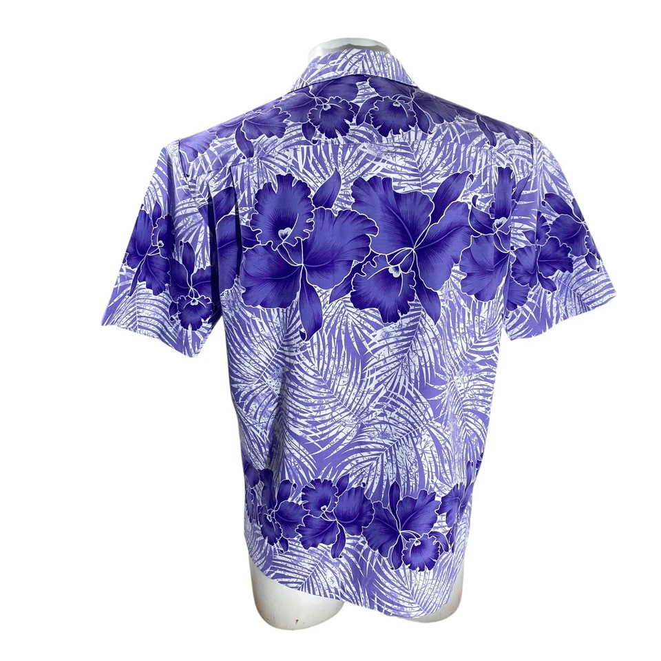Camisa Hawaiana Vintage Royal Creations Mediana Flores Tropicales Púrpura Blanca Foto 3 de 4