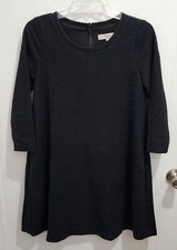 Ann Taylor LOFT Women's 3/4 Sleeve Trapeze Knit Dress Zipper Back Black Size XS