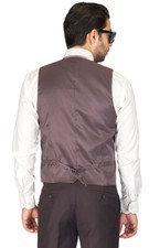 Men's Dark Brown Dress Suit Vest 5 Button V Neck Adjustable Back Strap AZAR