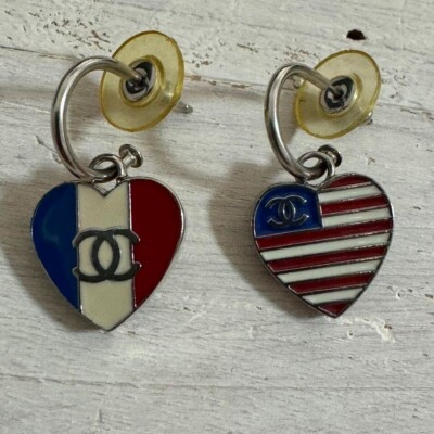 CHANEL Cocomark Heart Bunting Hoop Earrings inch