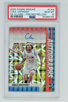 Cole Anthony AUTO PSA 10 ROOKIE Red Yellow Prizm 2020-21 Panini