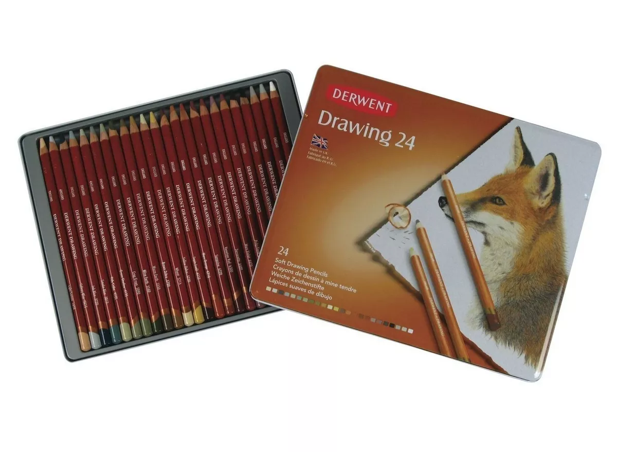 Derwent Drawing - 24 Tin - Soft Tonal Drawing Pencils 5028252147583