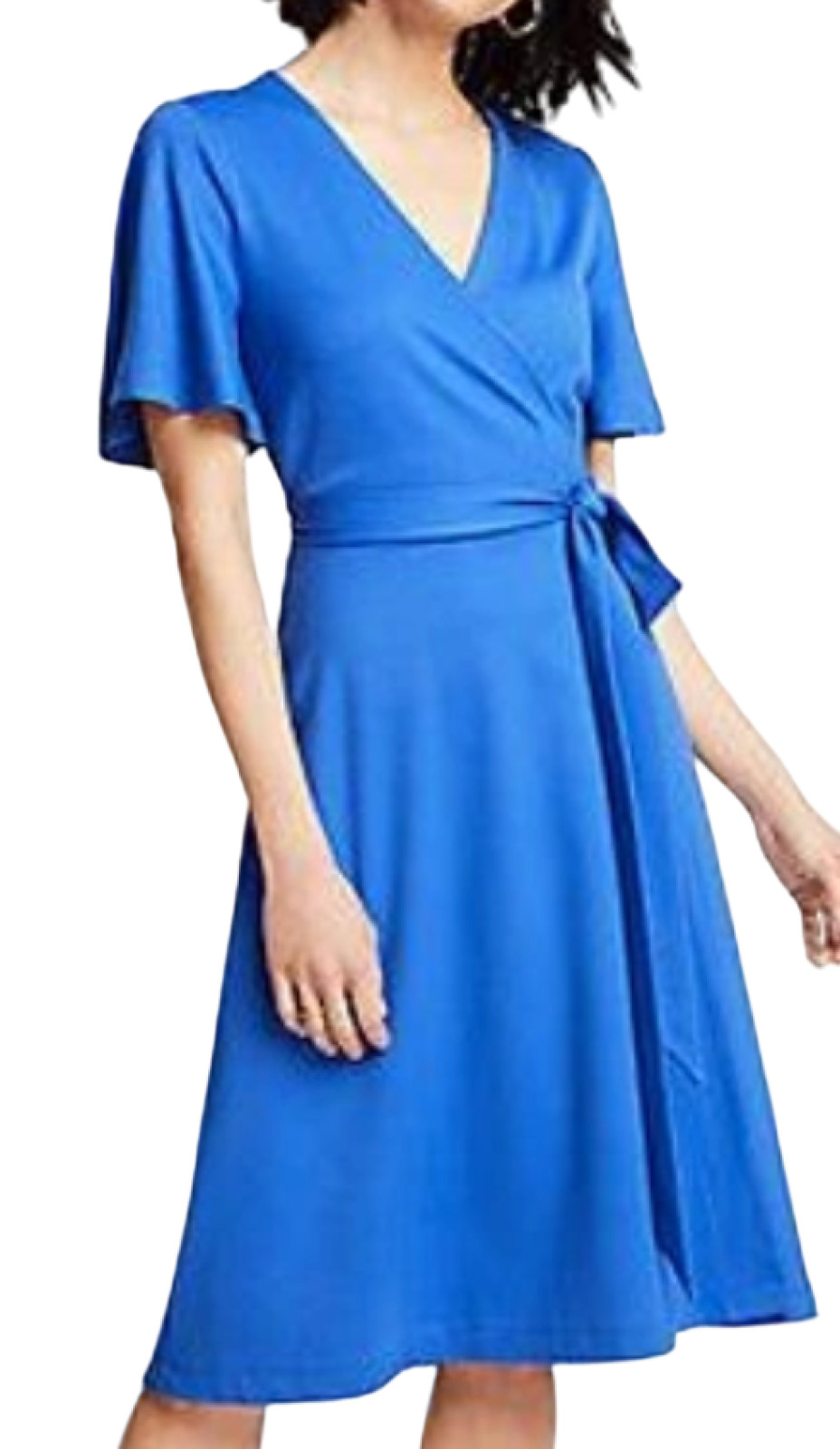 NEW ANN TAYLOR ANIKA BLUE PETITE FLUTTER SLEEVE WRAP DRESS 00P