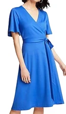 NEW ANN TAYLOR ANIKA BLUE PETITE FLUTTER SLEEVE WRAP DRESS 00P