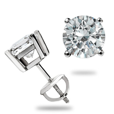 2 Kt Brillant Rundschliff MOISSANIT Ohrringe Ohrstecker Massiv 14K Weißgold SchraubBk