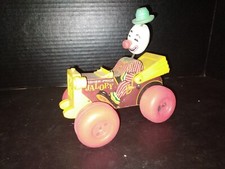 Vintage 1965 Fisher Price Jalopy Circus Clown Pull Toy 724 Wooden made in USA
