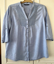 BM Casual Chambray Linen Blend Tunic Length Top with Stitching Detail size 14