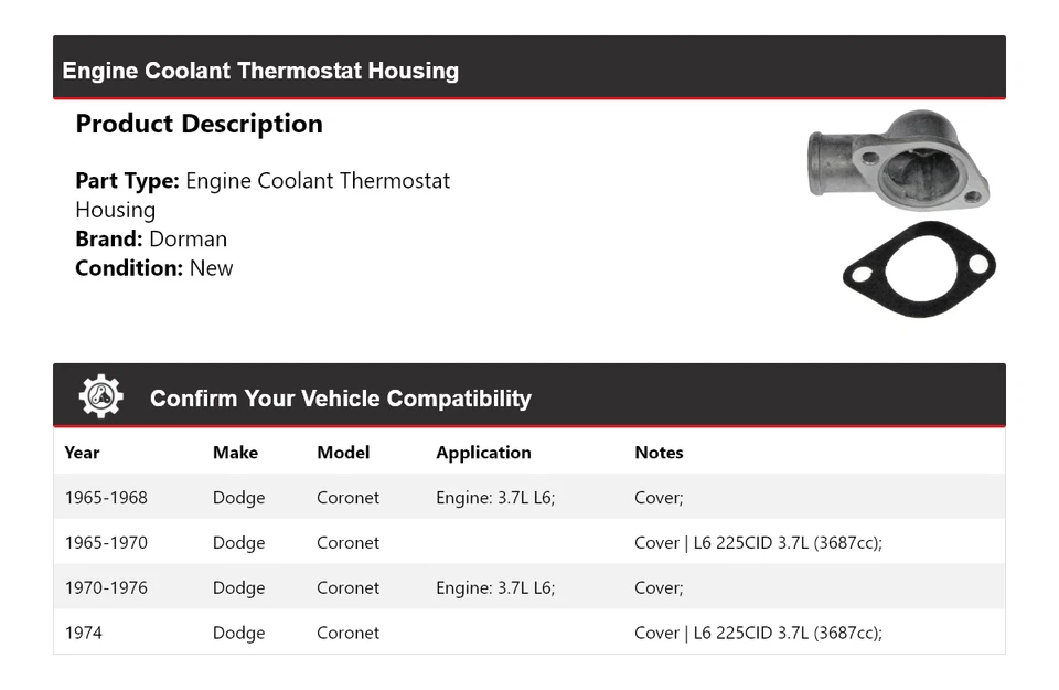 Carcasa termostato refrigerante motor Dodge Coronet Dorman 1965-1976 1966 1967 Foto 2 de 4